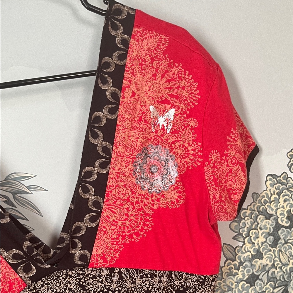 Desigual Red and Black Floral short dress, vintage, medium. - Picture 3 of 11